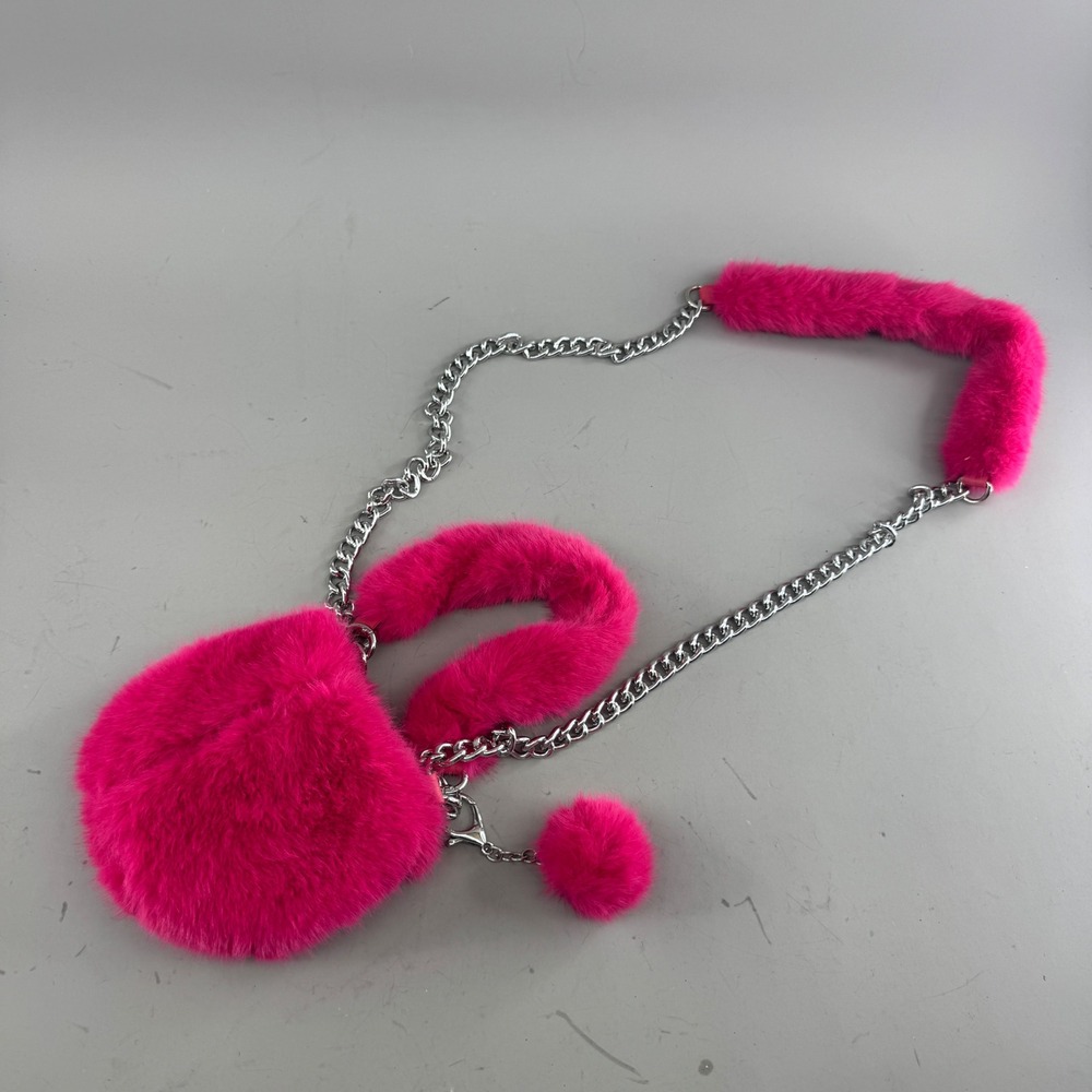 Poppi Hot Pink Faux Fur Mini Crossbody Bag Soda Can Holder Chain Purse Fesitval